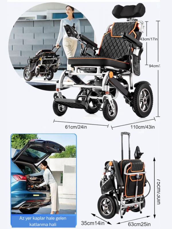 Poylin P206 Katlanır Akülü Tekerlekli Sandalye *Ultra Hafif - Sadece 29kg*